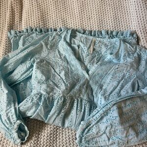 Anthropologie Sky Blue Eyelet Ruffle Top